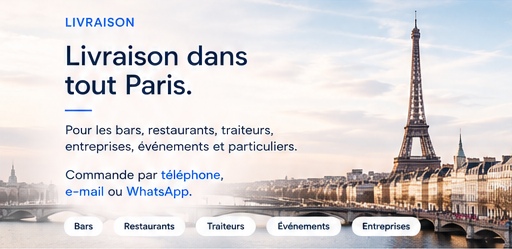 Livraison de glaçons à Paris avec paysage de la tour Eiffel